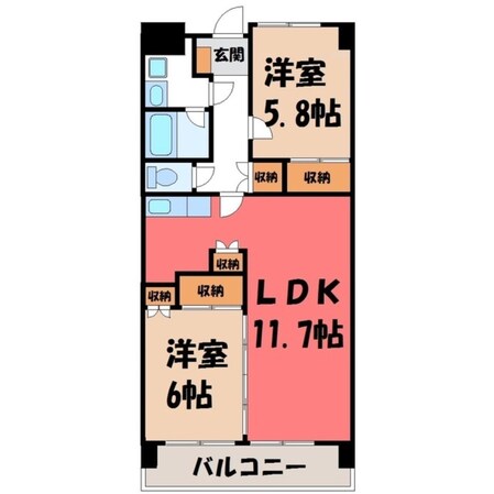 宇都宮駅 徒歩6分 12階の物件間取画像